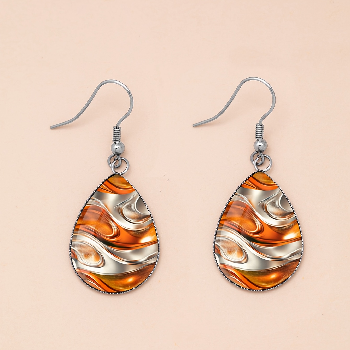 Women's Amber Gilded Fluid Pattern Teardrop Earrings